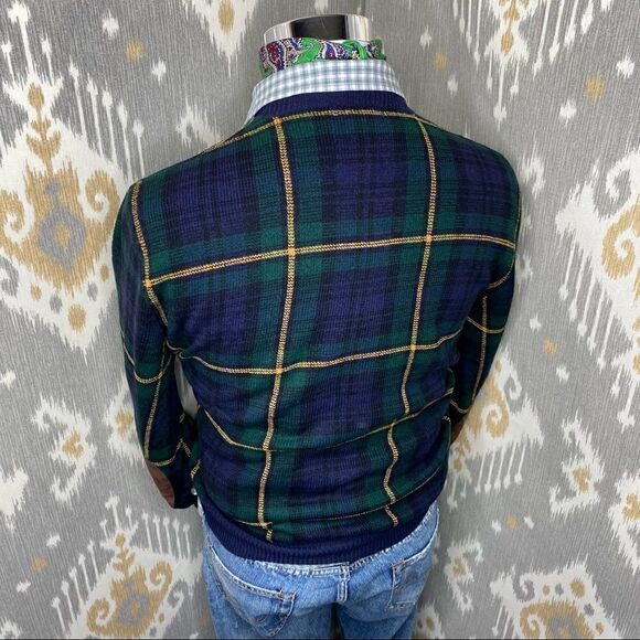 Polo Ralph Lauren Tartan Plaid Merino Wool & Suede Crewneck Sweater - Picture 5 of 16